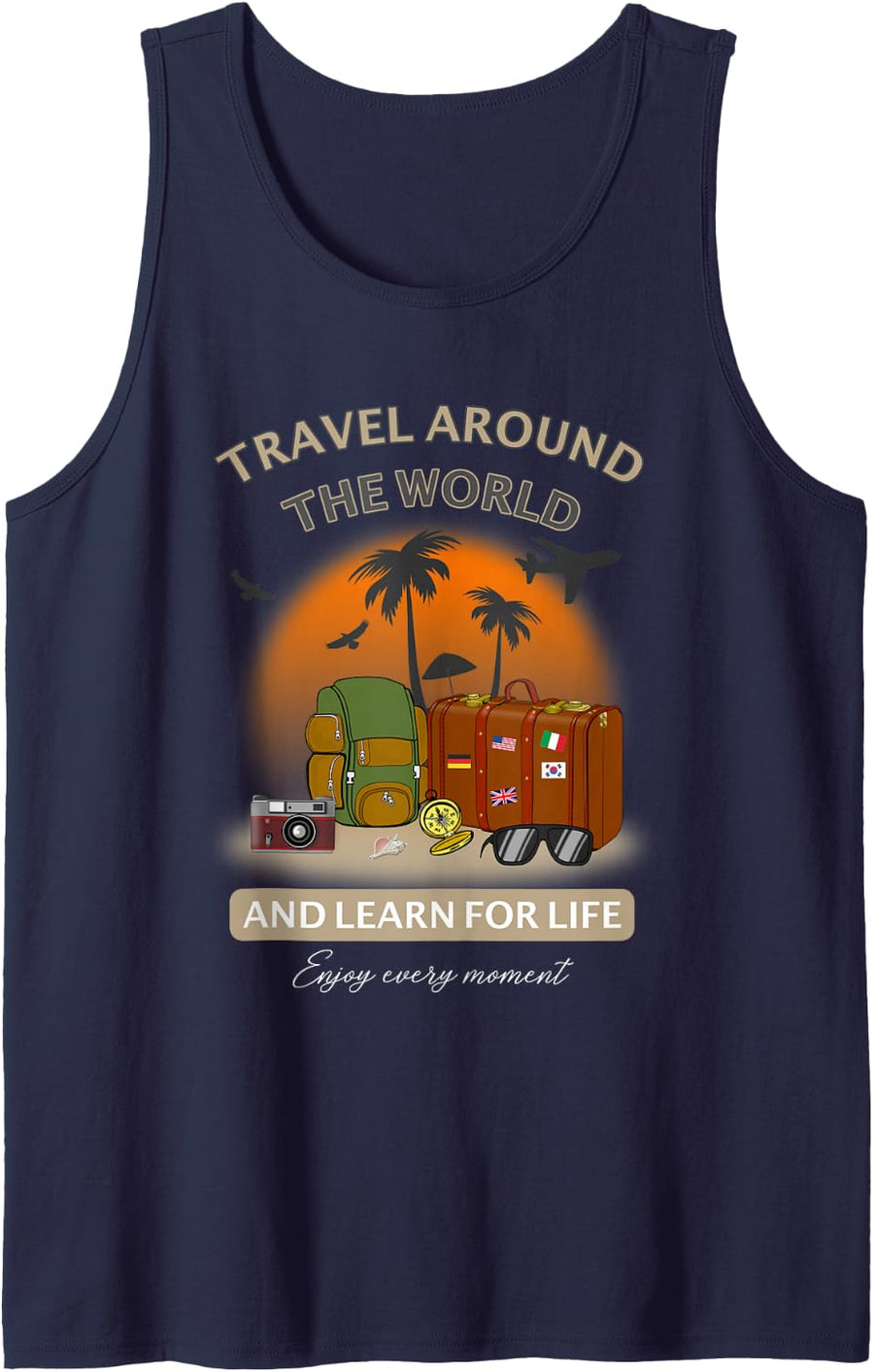 Cool Motif for Your Vacation and the Next Travel Sleeveless Tank Top - Navy Blue