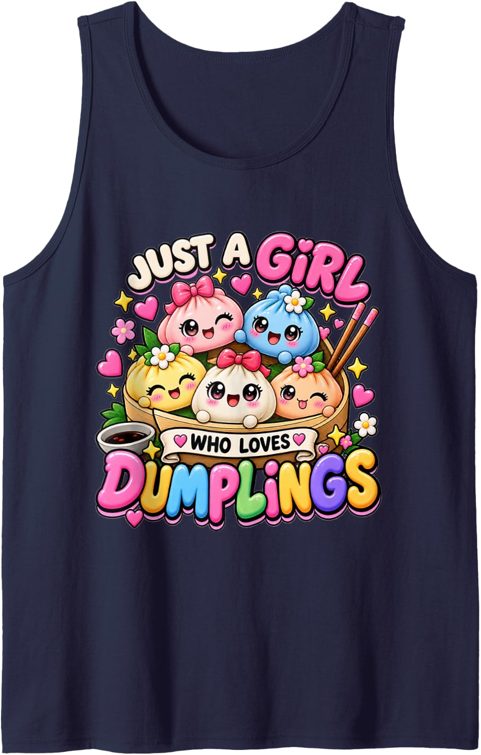 Just A Girl Who Loves Dumplings Cute Kawaii Girls Sleeveless Tank Top - Navy Blue