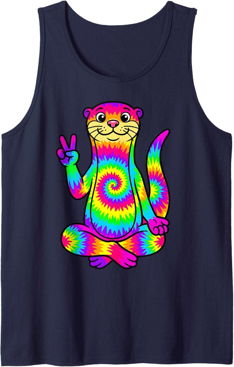 Tie Dye Peace Otter Funny Otter Lover Cute Animal Humor Sleeveless Tank Top - Navy Blue