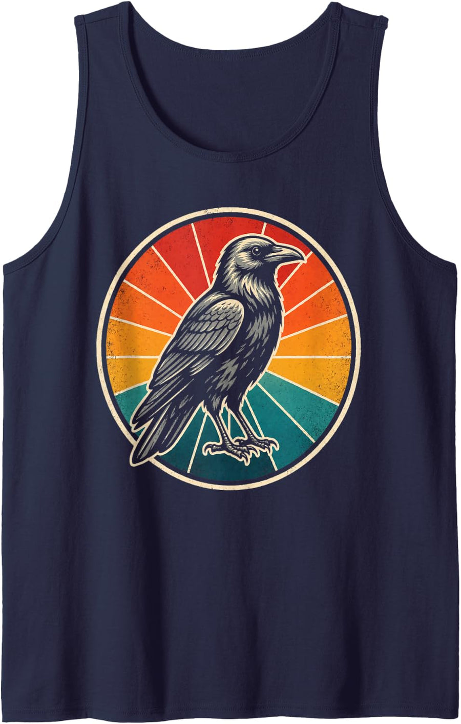 Bird Watching Crow Retro Sunburst Badge Design Tank Top - Navy Blue