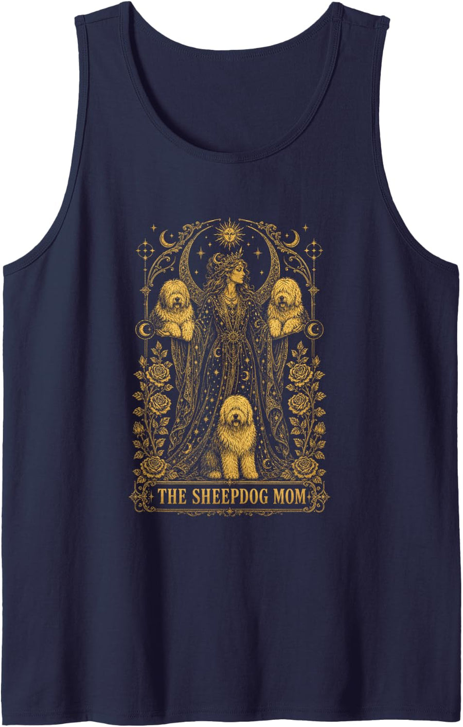 The Sheepdog Mom Tarot Card Celestial Moon Stars Sleeveless Tank Top - Navy Blue