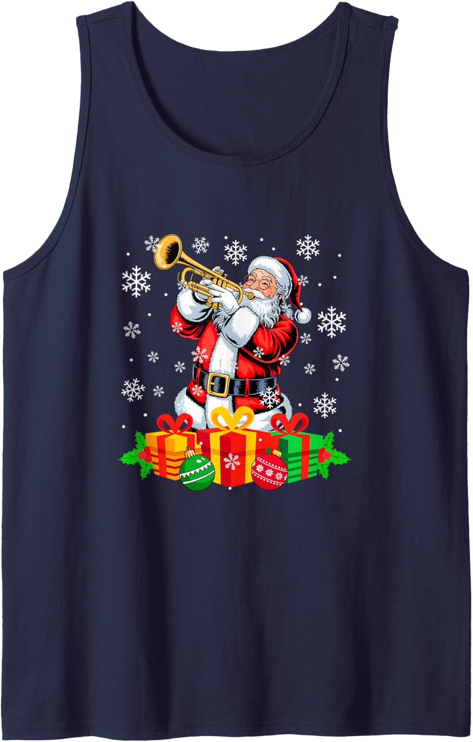 Santa Playing Trumpet Instrument Colorful Christmas Boxes Tank Top - Navy Blue