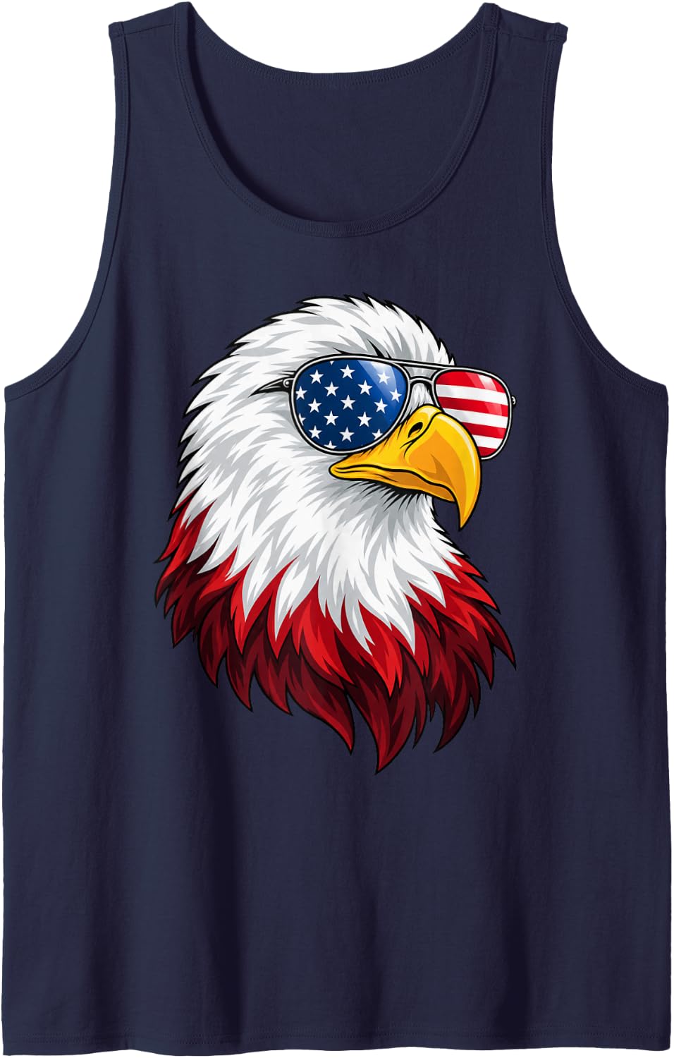Bald Eagle Aviator Sunglasses American Flag Graphic Sleeveless Tank Top - Navy Blue