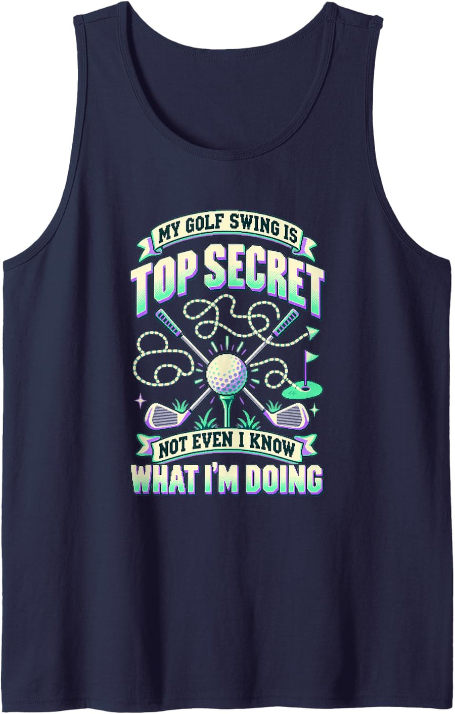 My Golf Swing is Top Secret Funny Pixel Sleeveless Tank Top - Navy Blue