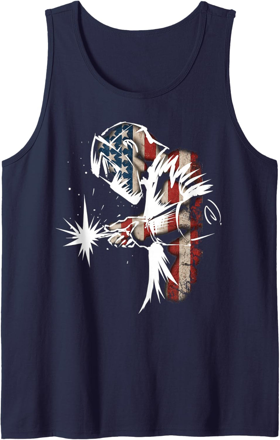 Welder American Flag USA Patriotic Welder Tank Top - Navy Blue