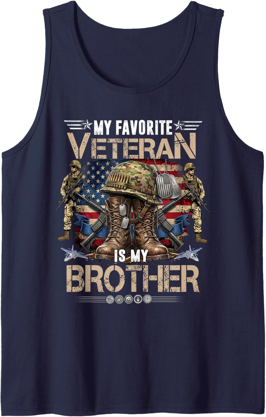 My Favorite Veteran is My Brother Father's Day Veteran Day Sleeveless Tank Top - Navy Blue