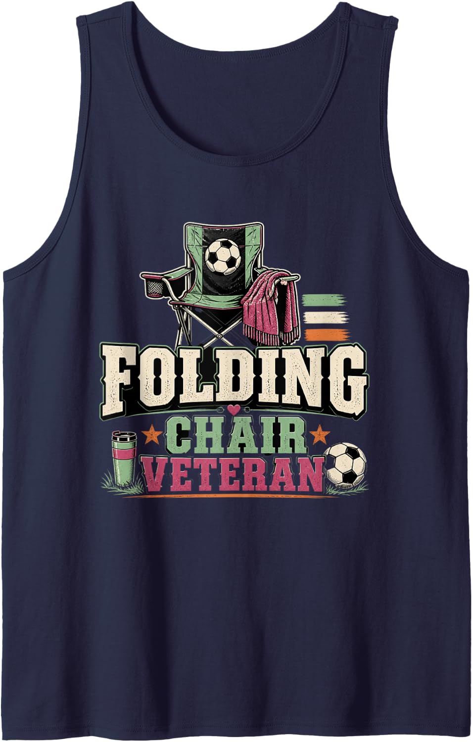 Folding Chair Veteran Soccer Mom Travel Soccer Club Soccer Sleeveless Tank Top - Navy Blue