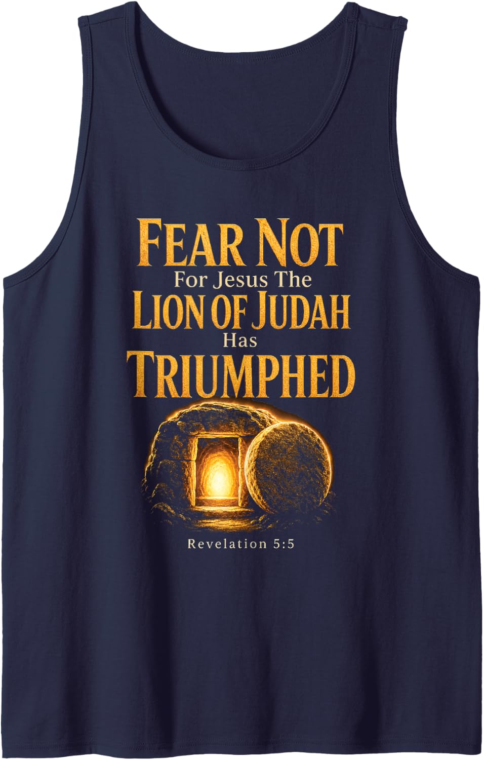 Faith Over Fear Revelation 5:5 Lion of Judah Easter Tomb Sleeveless Tank Top - Navy Blue