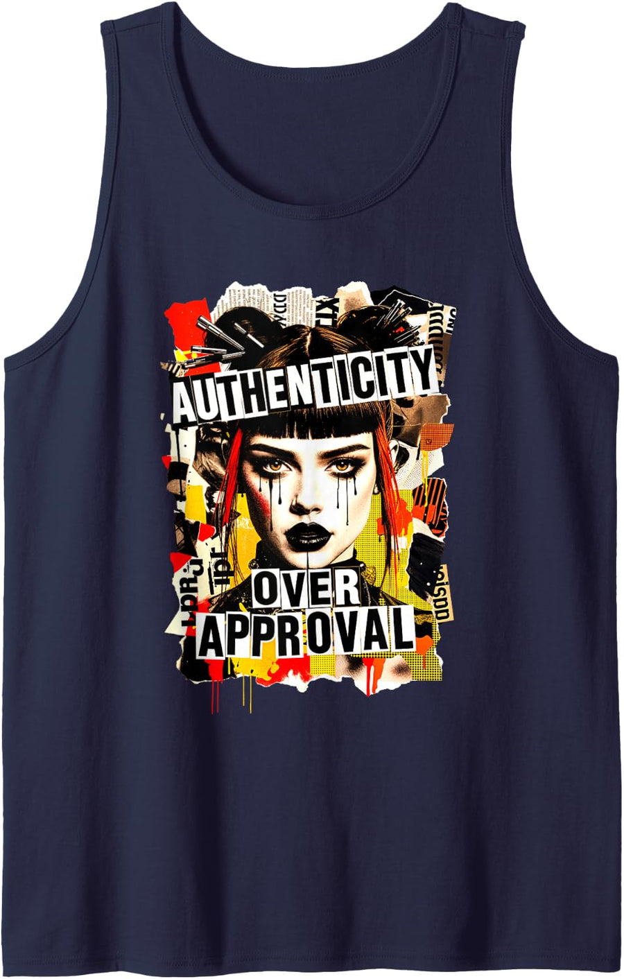 Vintage 90s Grunge Punk Collage Riot Grrrl Aesthetic Graphic Tank Top - Navy Blue