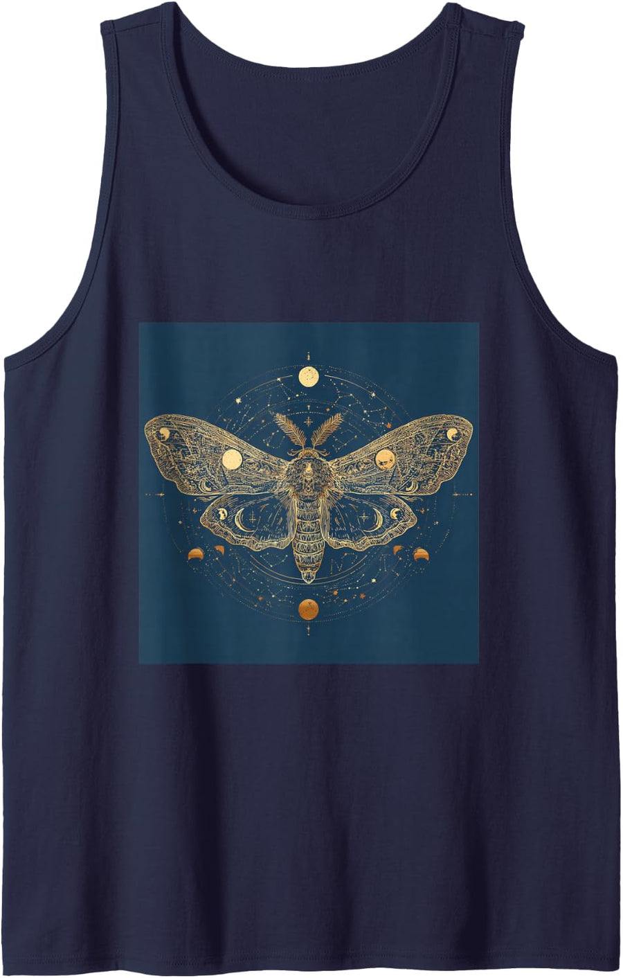 Celestial Moth Moon Phases Astrology Tarot Mystical Tank Top - Navy Blue