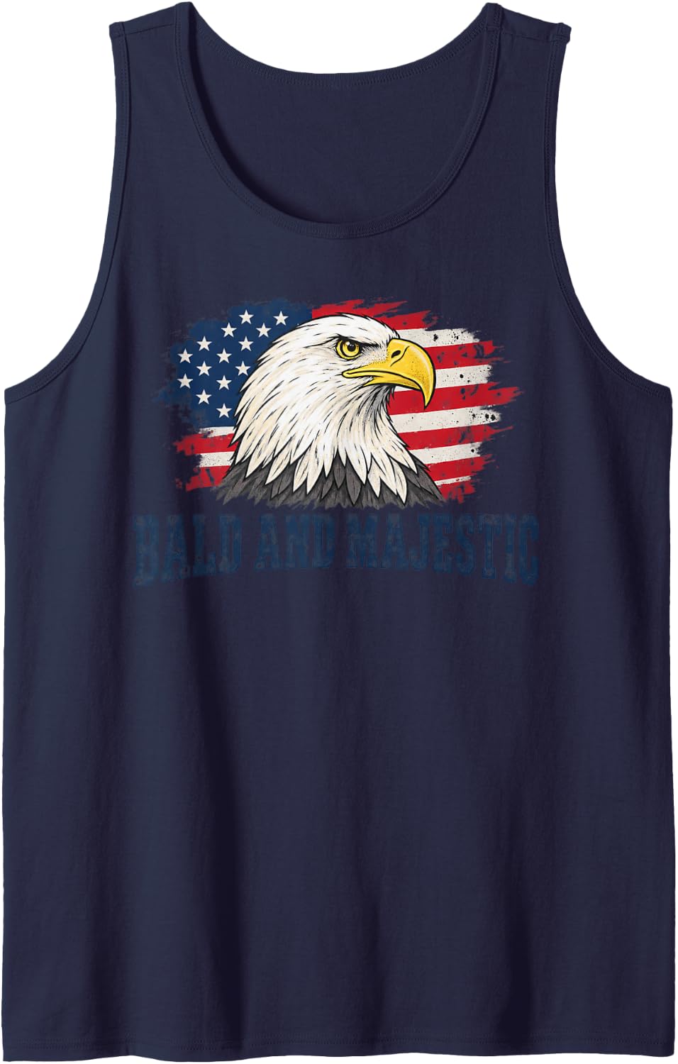 Bald and Majestic Bald Eagle American Flag Sleeveless Tank Top - Navy Blue