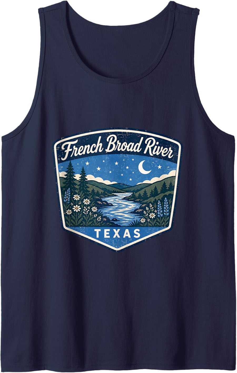French Broad River Texas Scenic Nature Landscape Tank Top - Navy Blue