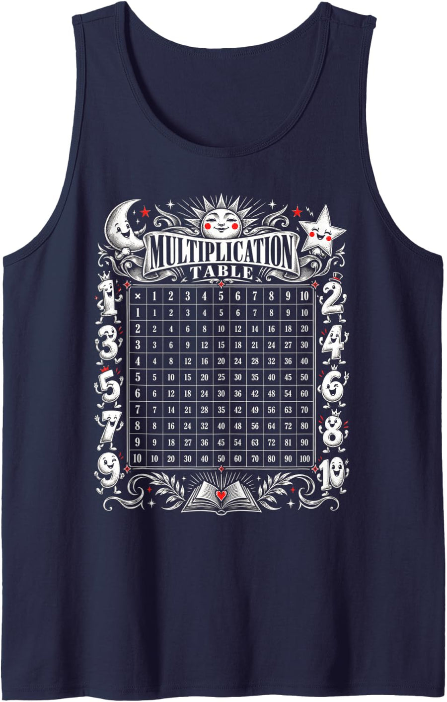 Multiplication Table Chart Math Teacher Student Numbers Sleeveless Tank Top - Navy Blue