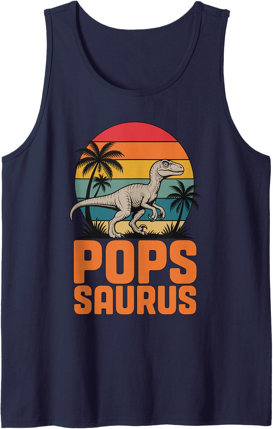 Popsaurus Costume for Grandpa Papa Men Pop Saurus Sleeveless Tank Top - Navy Blue