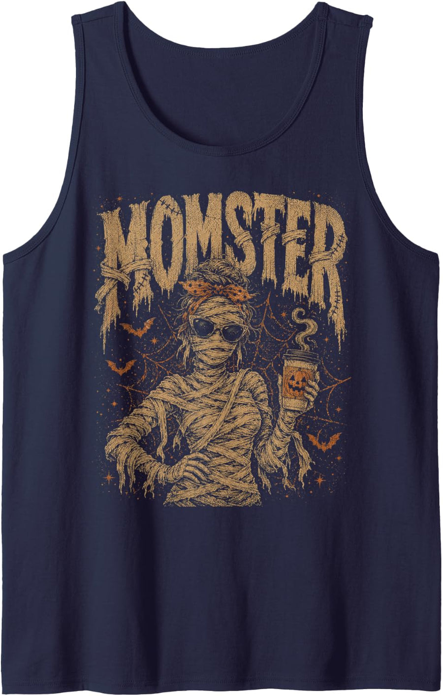 Momster Halloween Shirt Vintage Mothers Day Halloween Mom Sleeveless Tank Top - Navy Blue