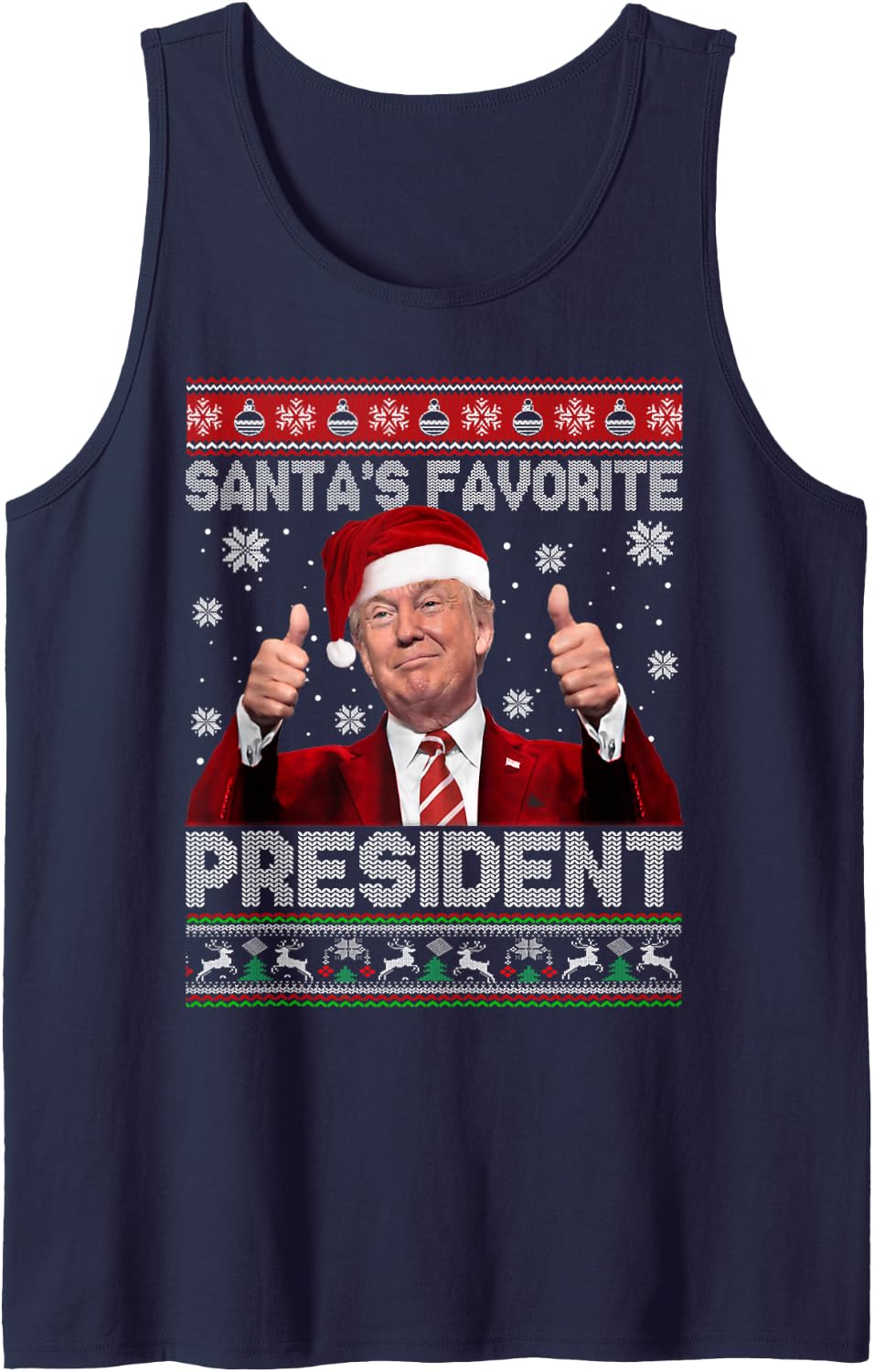 Christmas Trump Santa's Favorite President Xmas Ugly Sweater Sleeveless Tank Top - Navy Blue