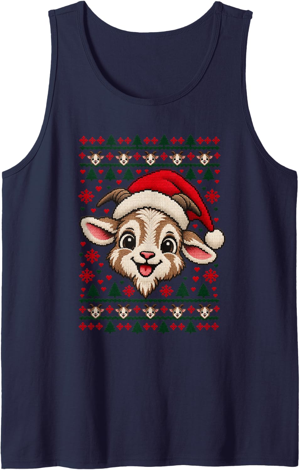 Happy Goat Christmas Santa Hat Sweater Men Women Sleeveless Tank Top - Navy Blue