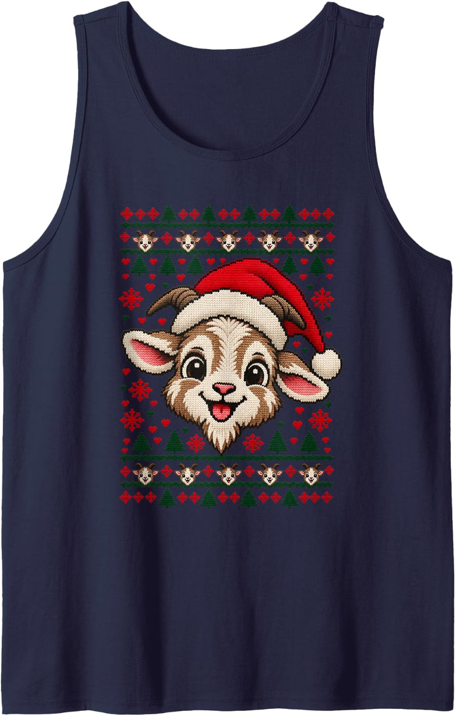 Happy Goat Christmas Santa Hat Sweater Men Women Sleeveless Tank Top - Navy Blue