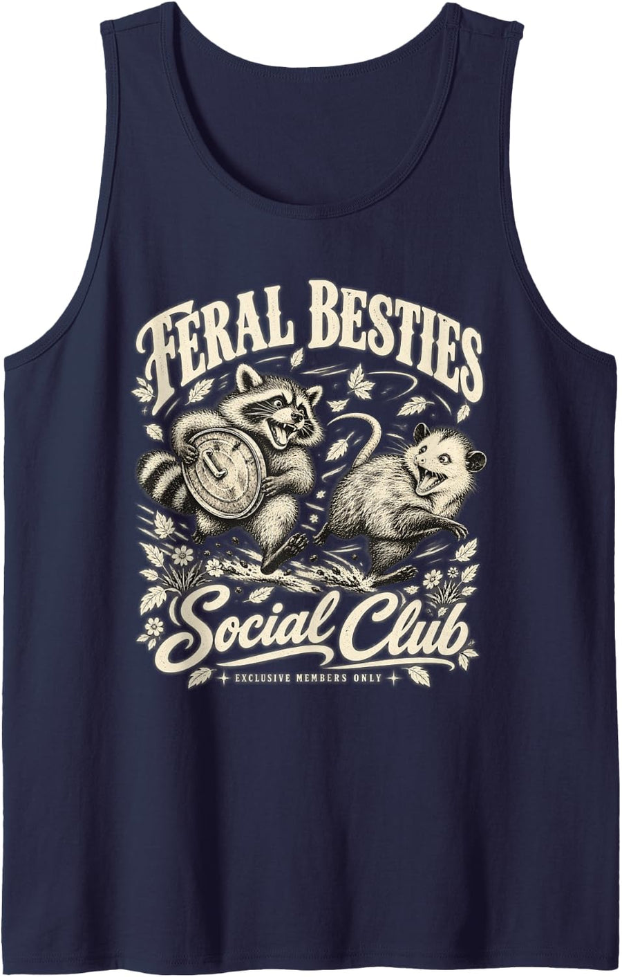 Feral Besties Social Club Raccoon Lover Sleeveless Tank Top - Navy Blue