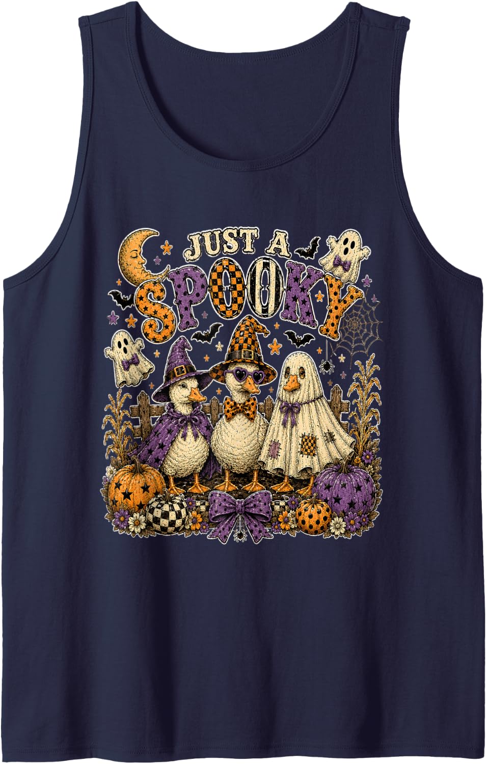 Funny Farm Duck Witch Ghost Farmer Just A Spooky Halloween Tank Top - Navy Blue