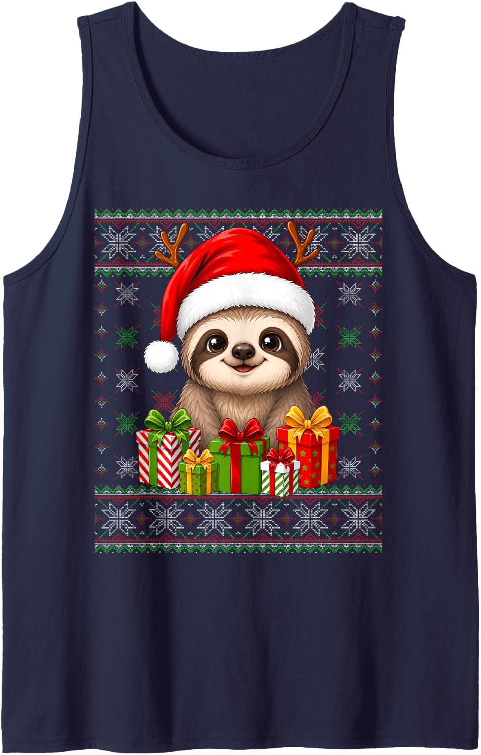 Sloth Xmas Ugly Sweaters Festive Santa Sloth Christmas Tank Top - Navy Blue