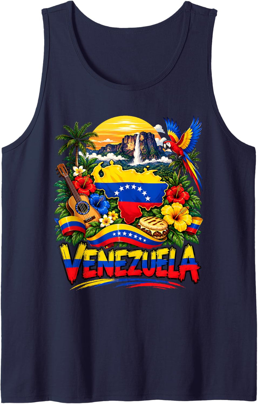 Venezuela Flag Map Hispanic Heritage Month Latino Pride Sleeveless Tank Top - Navy Blue
