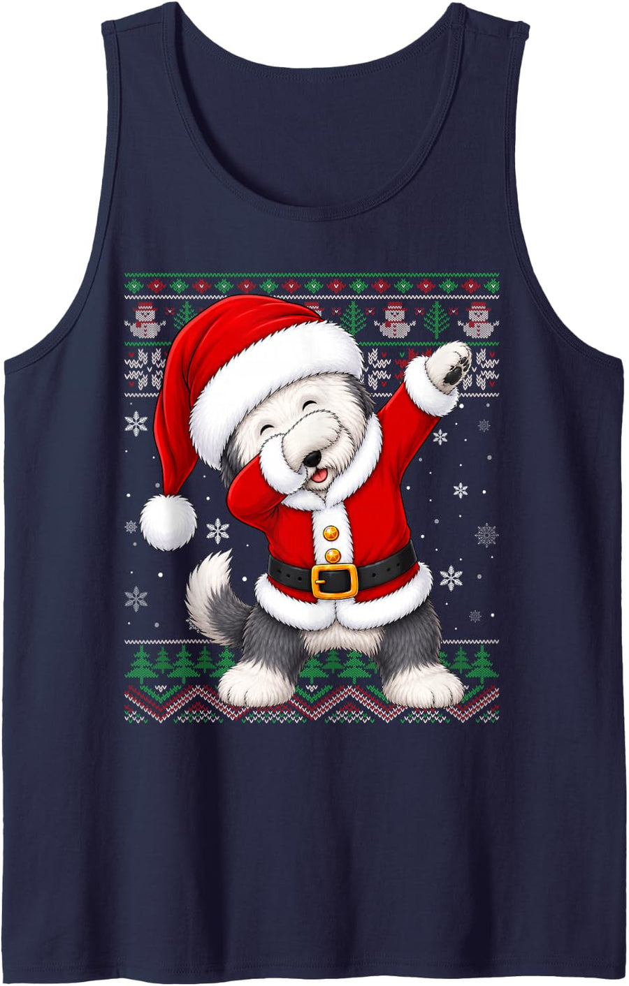 Ugly Xmas Fun Dab Dance Santa Sheepdog Christmas Tank Top - Navy Blue