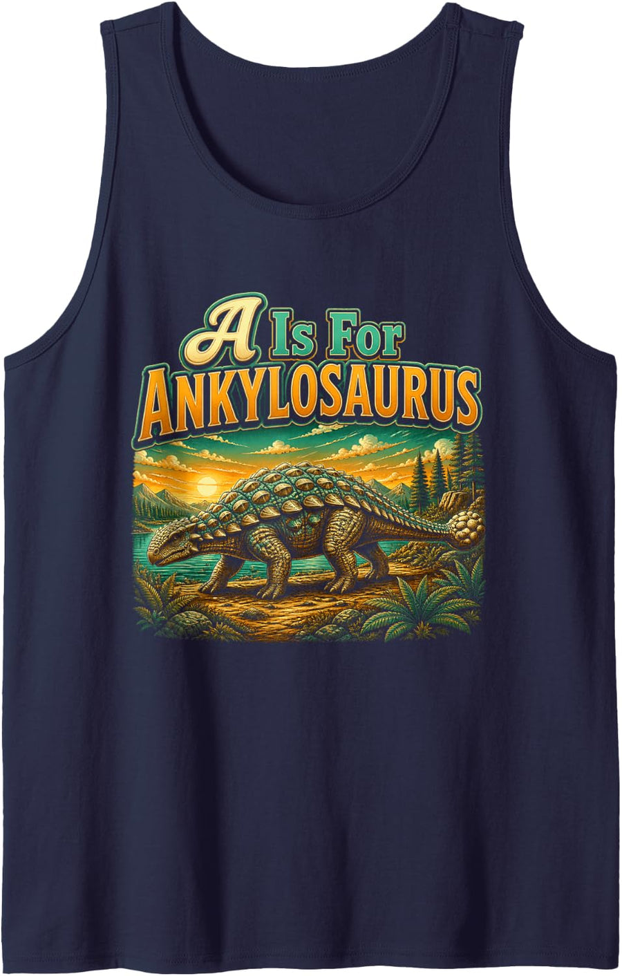A is for Ankylosaurus Dino Alphabet Kids Learning Graphic Sleeveless Tank Top - Navy Blue