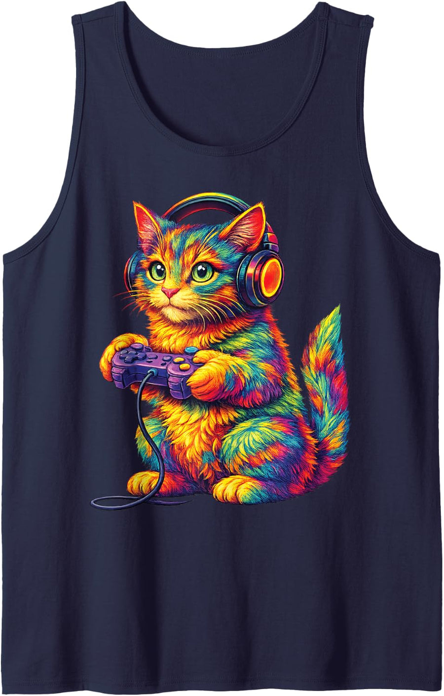 Gamer Cat Video Games Boys Teen Men Girls Funny Gift Gaming Tank Top - Navy Blue