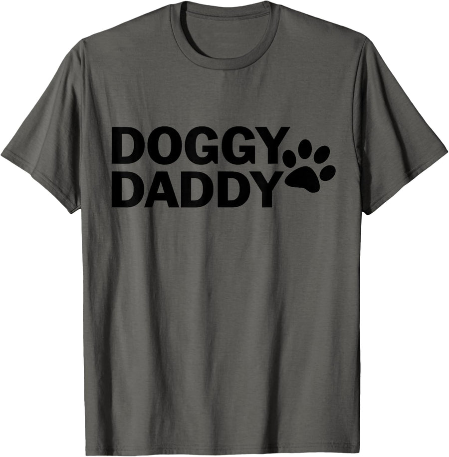 Doggy Daddy Father's Day Graphic Quote Paw Print Tee Shirt - Asphalt Grey
