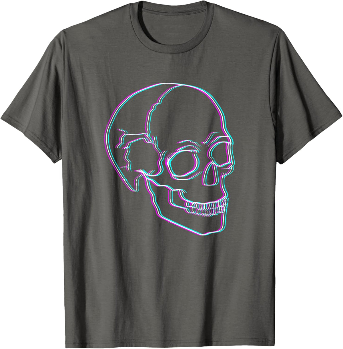 Skull Glitch Art Aesthetic Vaporwave Glitchy Artsy Skulls T-Shirt - Asphalt Grey