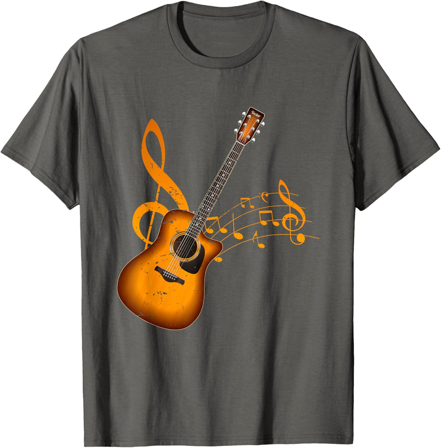 Acoustic Guitar Shirt Guitarist Musician Gift T-Shirt - Asphalt Grey