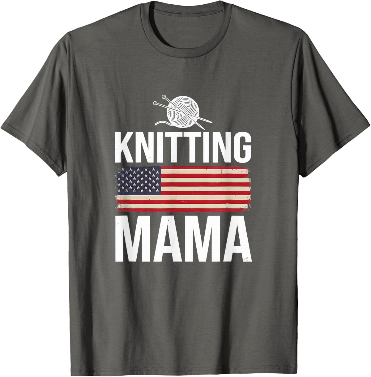Knitter Mama Knitting USA T-Shirt - Asphalt Grey