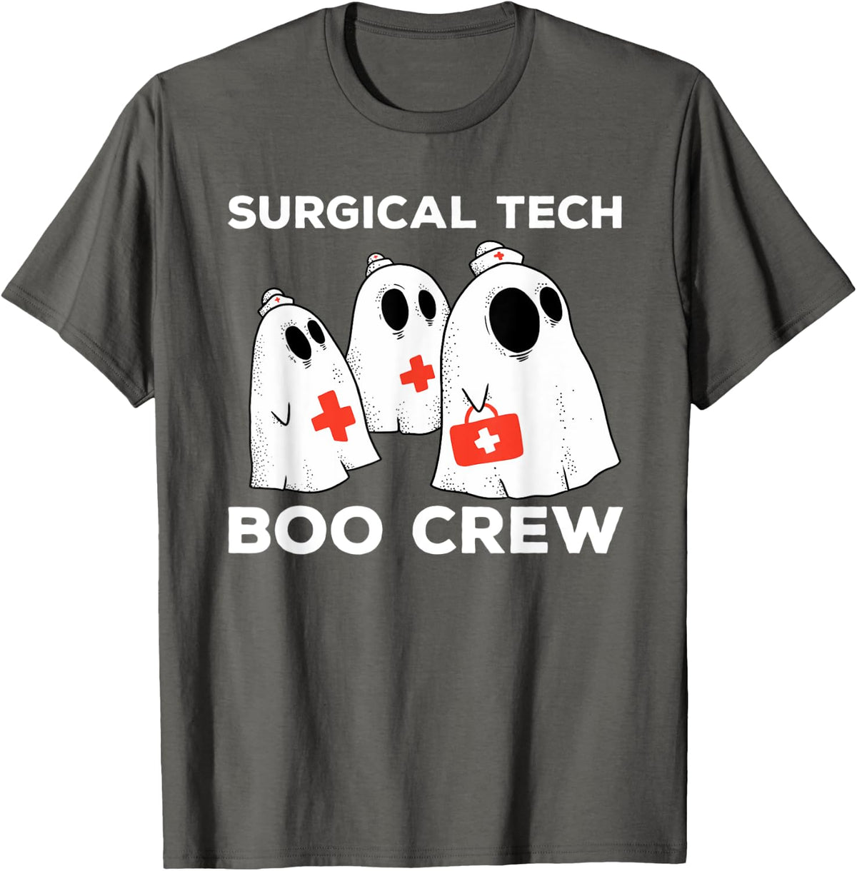 Surgical Tech Boo Crew Spooky Halloween Costume Scrub Tech T-Shirt - Asphalt Grey