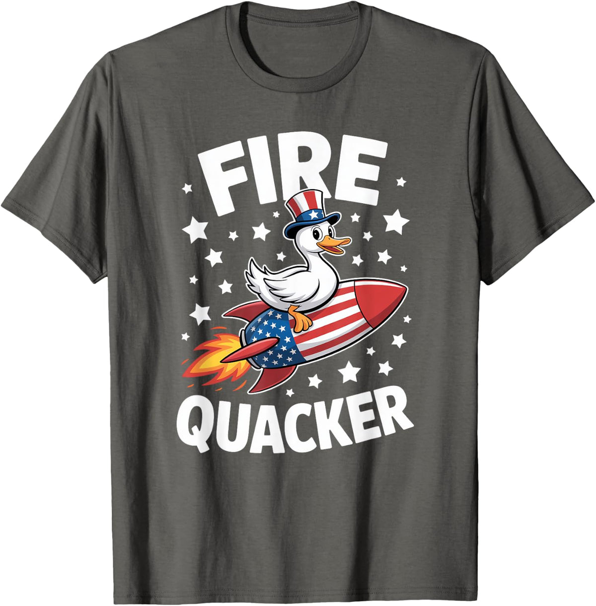 Firequacker Duck On Firecracker Funny 4th Of July USA Kids T-Shirt - Asphalt Grey