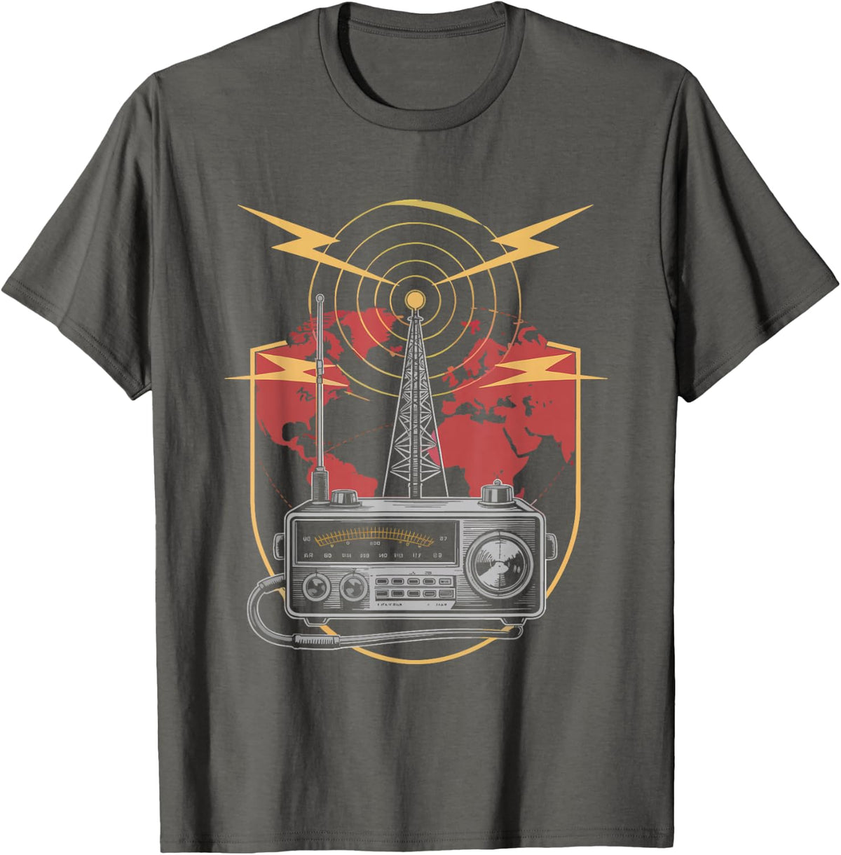 Ham Radio Operator Reaching World Backyard Antenna Tower T-Shirt - Asphalt Grey