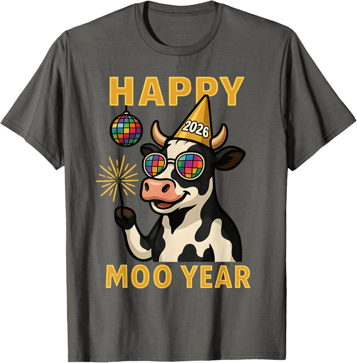 Funny New Years Eve Cow NYE Party Farm Animal Moo Pun Women T-Shirt - Asphalt Grey