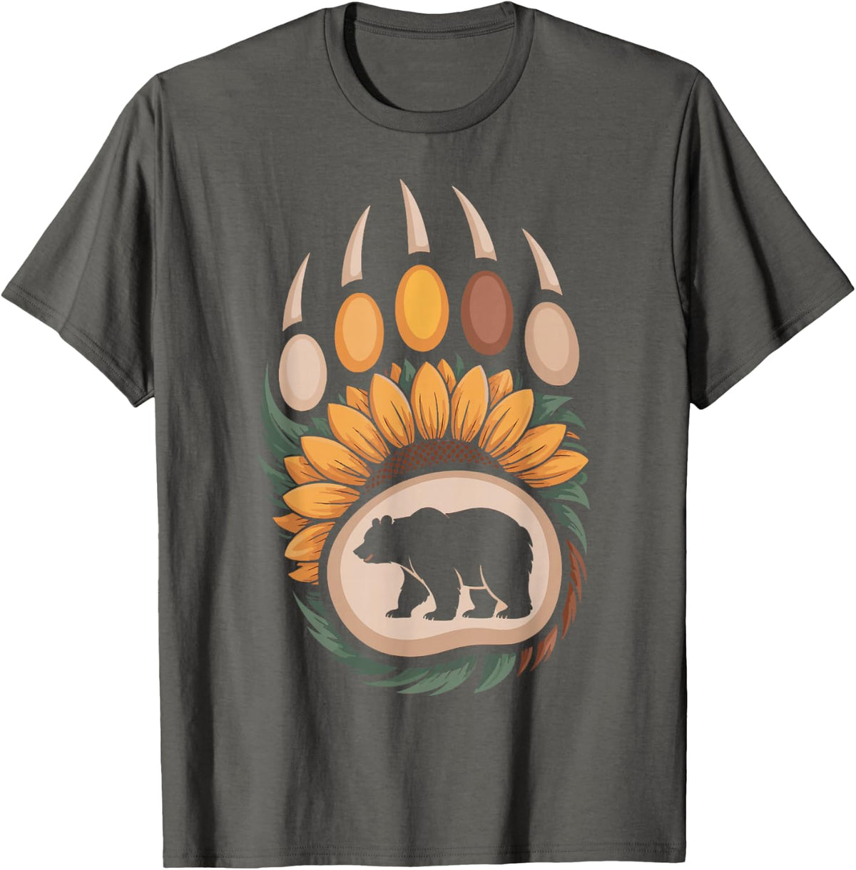 Sunflower Bear Paw Print Grandmother Phrase for Gigi Abuela T-Shirt - Asphalt Grey