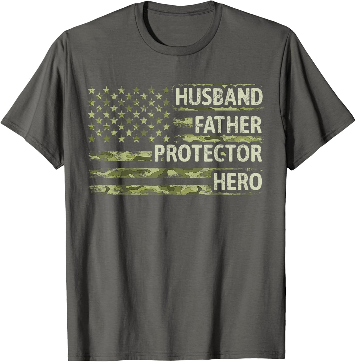 Mens Husband Father Protector Hero Camo American Flag Fathers Day T-Shirt - Asphalt Grey