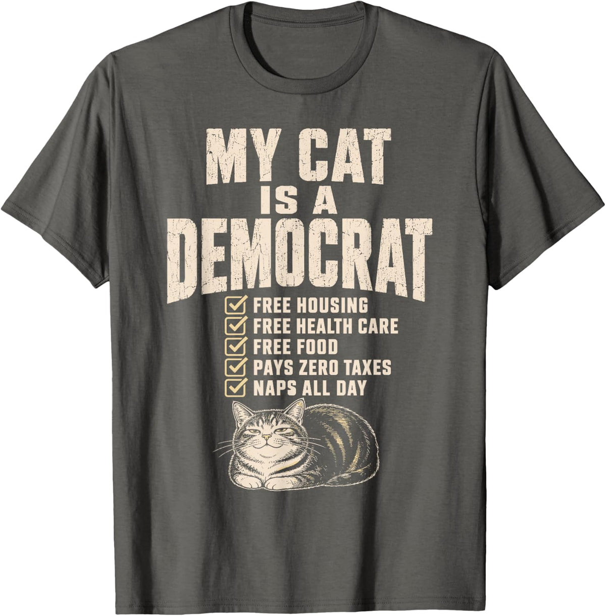 My Cat is A Democrat Vintage Funny Political Cat Meme T-Shirt - Asphalt Grey