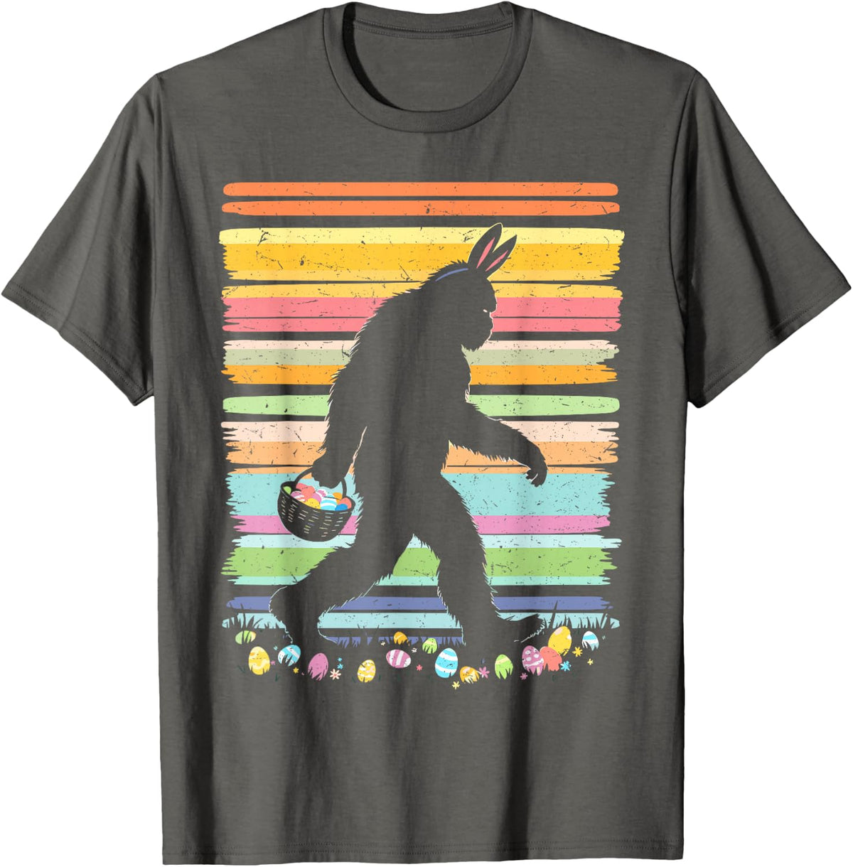 Retro Easter Outfit Pajamas Boys Bigfoot Sasquatch Easter T-Shirt - Asphalt Grey
