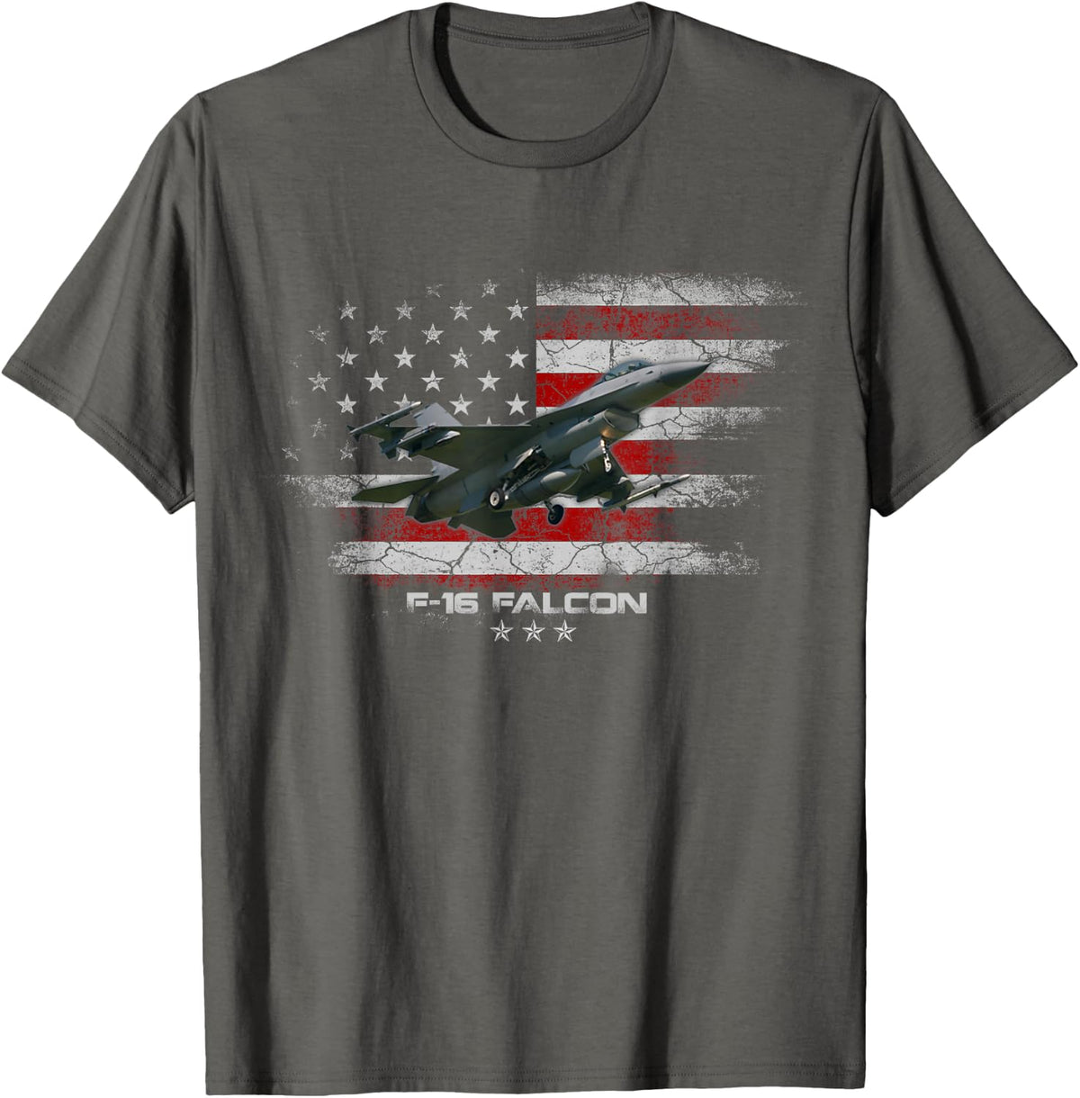 F-16 Falcon U.S Military Fighter Fighting Jet Pilot Veteran T-Shirt - Asphalt Grey