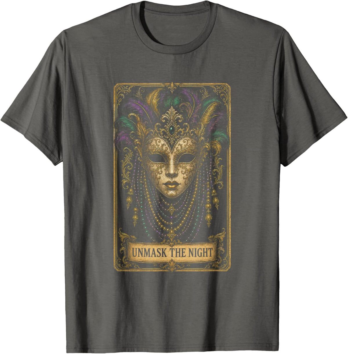 UNMASK THE Night Masquerade Mask Mardi Gras Gothic T-Shirt - Asphalt Grey