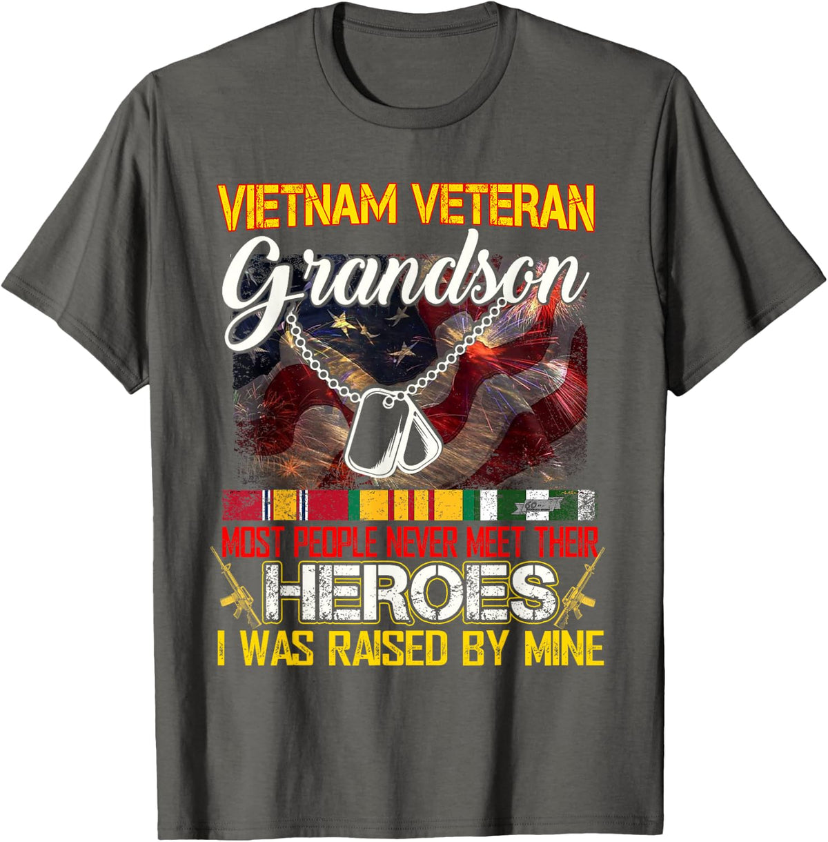 Proud Grandson Of A Vietnam Veteran My Grandpa Is A Hero T-Shirt - Asphalt Grey