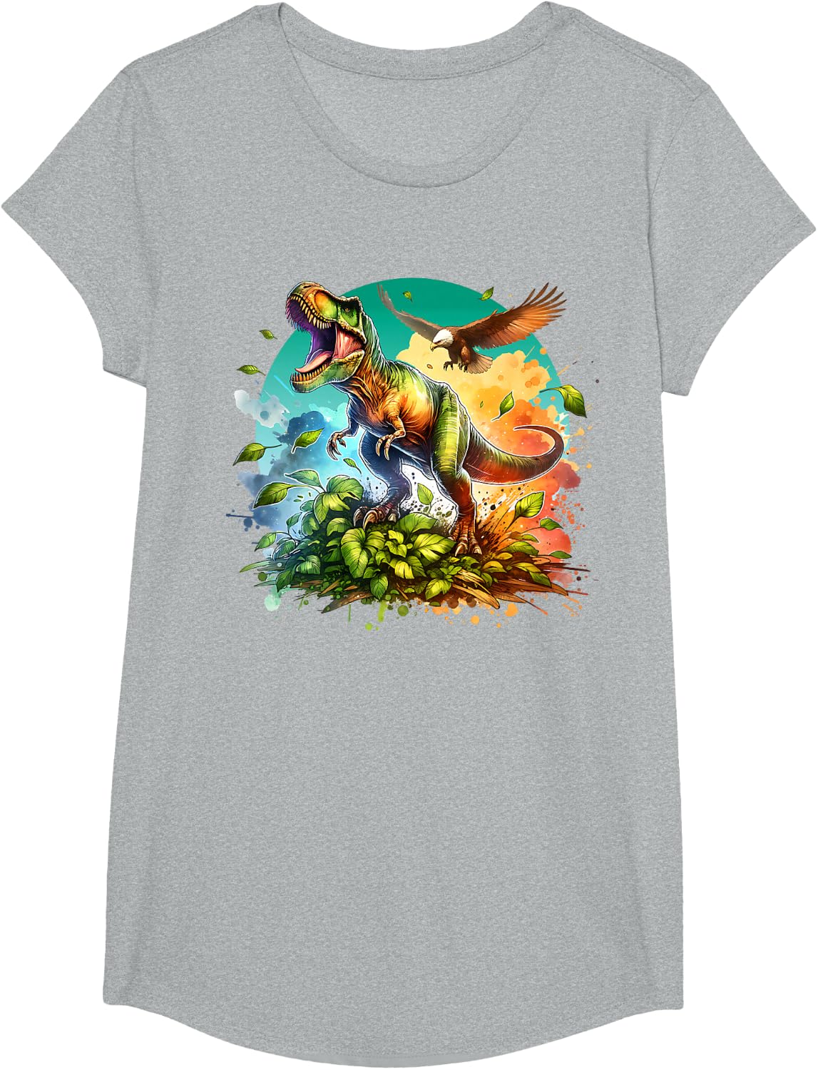 Roaring T-Rex Dinosaur Bald Eagle Boys Graphic T-Shirt - Girls Heather Grey