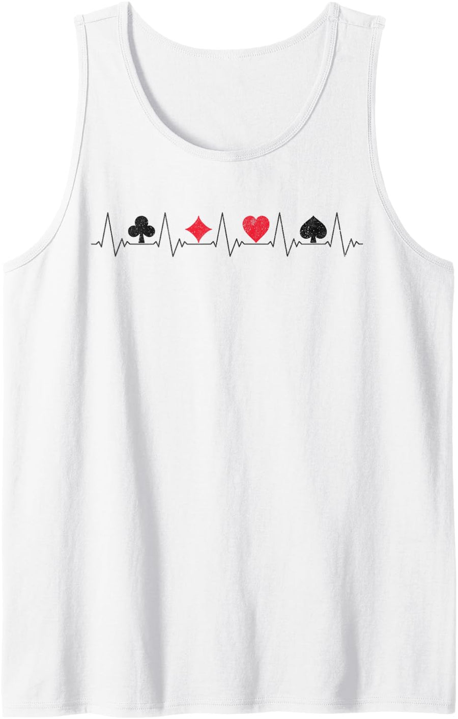Poker Player Heartbeat with Playing Card Suits ECG Gambling Tank Top - White