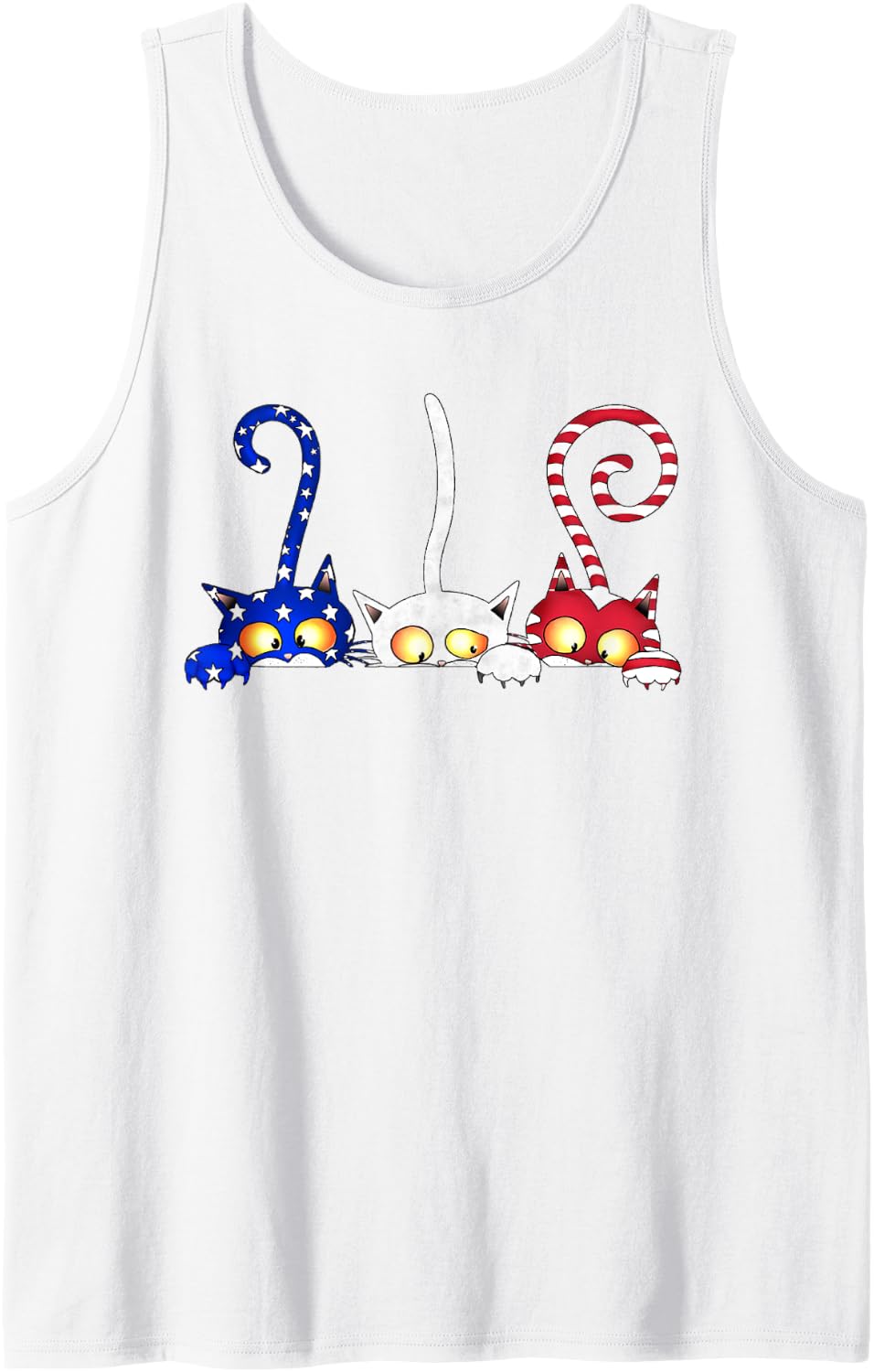 Cat 4th Of July American Flag Red White Blue Women Kids Men Tank Top - White