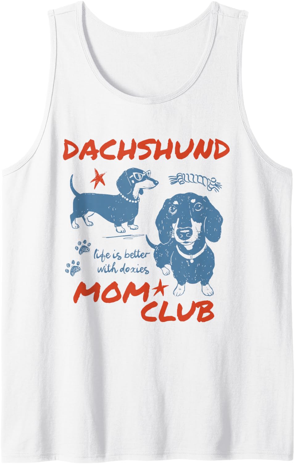 Vintage Funny Doxie Mom Club Weenie Dog Dachshund Mothers Tank Top - White