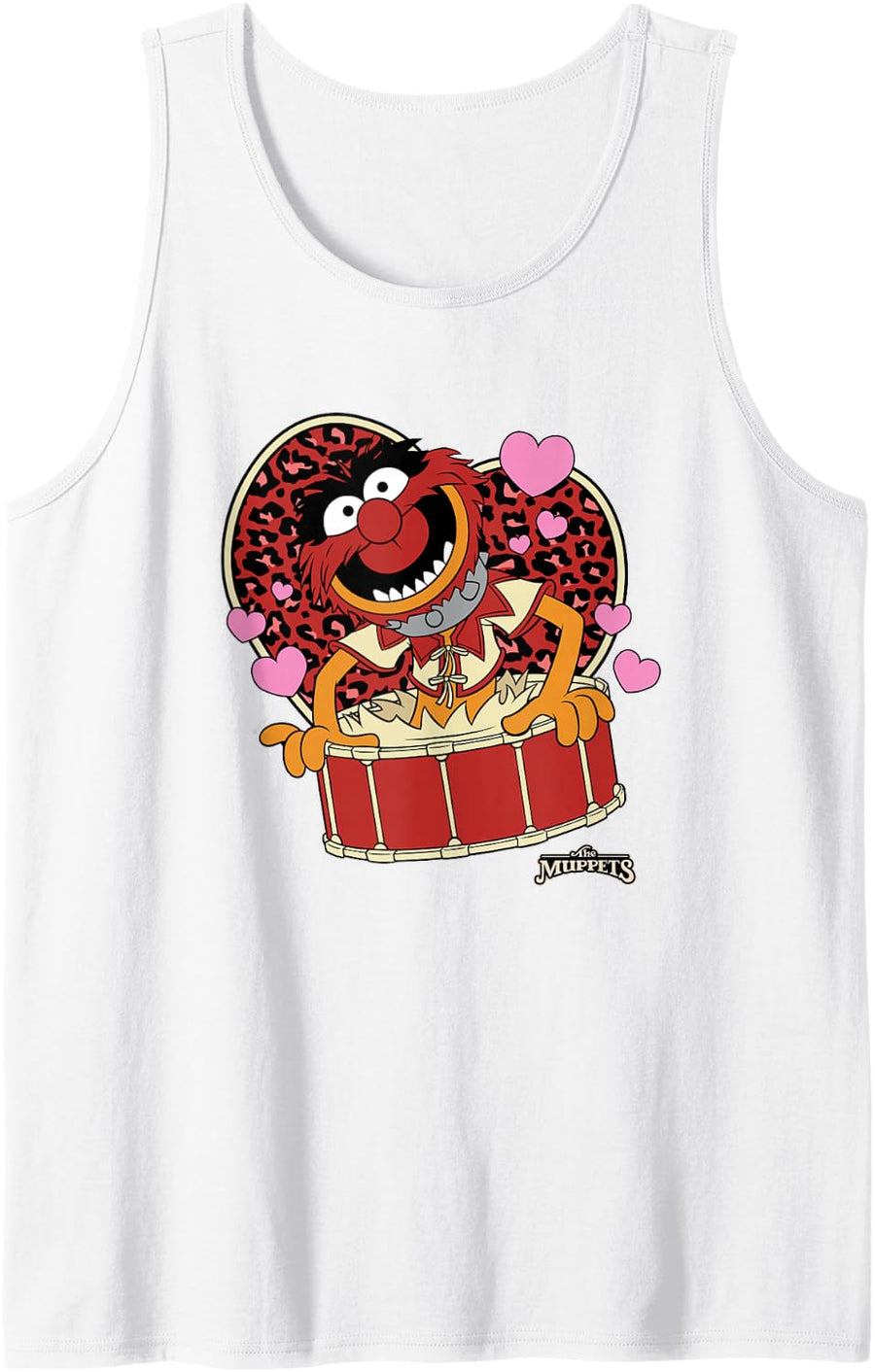 Disney The Muppets Valentine's Day Animal Drummer Hearts Sleeveless Tank Top - White