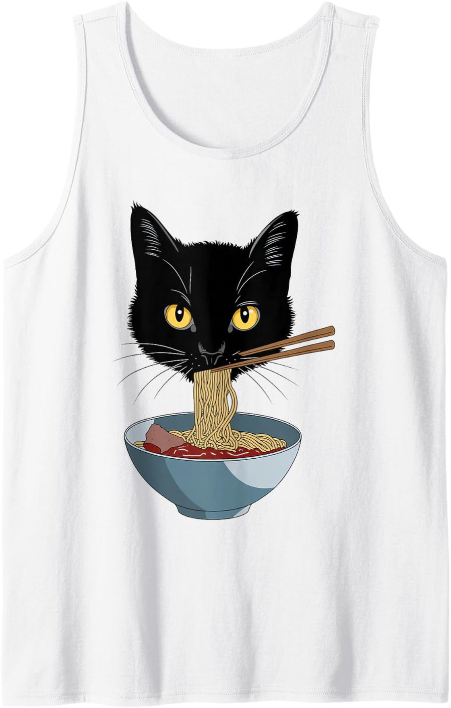 Cat Ramen Noodle Lover Sleeveless Tank Top - White
